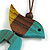 Turquoise/Brown/Yellow Bird and Triangular Wooden Pendant Brown Cotton Cord Long Necklace - 90cm L/ 11cm Pendant - view 4