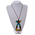 Turquoise/Brown/Yellow Bird and Triangular Wooden Pendant Brown Cotton Cord Long Necklace - 90cm L/ 11cm Pendant - view 3