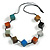 Multicoloured Wood Cube Bead Black Cotton Cord Necklace - 80cm Max L/ Adjustable