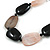 Grey/Black/Beige Oval Acrylic/Resin Bead Black Cords Chunky Necklace - 64cm L/ 8cm Ext - view 4