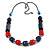 Chunky Blue/ Red Acrylic Bead Black Chain Necklace - 70cm L/ 8cm Ext - view 2