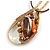 Brown/Orange Glass/Resin Bead Oval Pendant with Brown Cotton Cord/Gold Tone Chain - 42cm L/ 6cm Ext - view 4