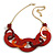 Statement Red Orange Oval Acrylic Link Gold Chain Necklace - 56cm L/ 8cm Ext - view 4