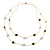 Delicate Double Strand Faux Pearl Bead and Black Enamel Flower Gold Tone Chain Necklace/96cm L