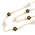 Delicate Double Strand Faux Pearl Bead and Black Enamel Flower Gold Tone Chain Necklace/96cm L - view 4