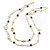 Faux Pearl White/ Black Bead With Black/White Enamel Daisy Motif Double Chain Long Necklace in Gold Tone - 86cm L - view 5