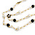 Faux Pearl White/ Black Bead With Black/White Enamel Daisy Motif Double Chain Long Necklace in Gold Tone - 86cm L - view 7