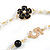 Faux Pearl White/ Black Bead With Black/White Enamel Daisy Motif Double Chain Long Necklace in Gold Tone - 86cm L - view 6