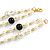Faux Pearl White/ Black Bead With Black/White Enamel Daisy Motif Double Chain Long Necklace in Gold Tone - 86cm L - view 9