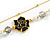 Faux White Pearl Grey Glass Bead With Black Enamel Rose Motif Double Chain Long Necklace in Gold Tone - 84cm L - view 5