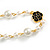 Romantic Faux Pearl Bead with Black/White Enamel Rose Element Long Necklace in Gold Tone - 154cm Long - view 6