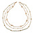 Faux White Pearl Bead Rose Motif Triple Chain Long Layered Necklace in Gold Tone - 82cm L