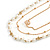 Faux White Pearl Bead Rose Motif Triple Chain Long Layered Necklace in Gold Tone - 82cm L - view 7