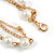 Faux White Pearl Bead Rose Motif Triple Chain Long Layered Necklace in Gold Tone - 82cm L - view 5