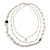 Faux White Pearl Clear Glass Bead With Black Enamel Daisy Motif Triple Chain Long Necklace in Gold Tone - 90cm L