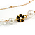 Faux White Pearl Clear Glass Bead With Black Enamel Daisy Motif Triple Chain Long Necklace in Gold Tone - 90cm L - view 5