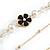 Faux White Pearl Clear Glass Bead With Black Enamel Daisy Motif Triple Chain Long Necklace in Gold Tone - 90cm L - view 6