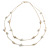 Delicate Double Strand Faux Pearl Bead and White Enamel Flower Gold Tone Chain Necklace/96cm L