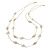 Delicate Double Strand Faux Pearl Bead and White Enamel Flower Gold Tone Chain Necklace/96cm L - view 2