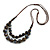 Layered Graduated Dark Blue/Brown/White Ceramic Bead Brown Silk Cord Necklace - 60-70cm L/ Adjustable - view 3