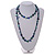 Inky Blue/Teal Shell Nugget and Cobalt Blue Glass Bead Long Necklace - 115cm L - view 3