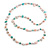 Pastel Pink/Teal/Off White Shell Nugget and Transparent Glass Bead Long Necklace - 115cm Long - view 7