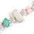Pastel Pink/Teal/Off White Shell Nugget and Transparent Glass Bead Long Necklace - 115cm Long - view 5