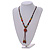Multicoloured Ceramic Bead Tassel Necklace with Brown Cotton Cord/Adjustable/Slight Variation In Colour/Natural Irregularities/60cm Long - view 3