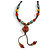 Multicoloured Ceramic Bead Tassel Necklace with Brown Cotton Cord/Adjustable/Slight Variation In Colour/Natural Irregularities/60cm Long - view 2