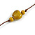 Dusty Yellow Ceramic Heart Bead Brown Silk Cord Long Necklace/90cm L/Adjustable/Slight Variation In Colour/Natural Irregularities - view 9