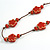 Red Ceramic Flower and Round Shape Bead Brown Silk Cord Necklace/90cm Min Length/Slight Variation In Colour/Natural Irregularities - view 4