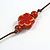 Red Ceramic Flower and Round Shape Bead Brown Silk Cord Necklace/90cm Min Length/Slight Variation In Colour/Natural Irregularities - view 7