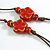 Red Ceramic Flower and Round Shape Bead Brown Silk Cord Necklace/90cm Min Length/Slight Variation In Colour/Natural Irregularities - view 5