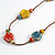 Multicoloured Ceramic Flower and Round Shape Bead Brown Silk Cord Necklace/90cm Min Length/Slight Variation In Colour/Natural Irregularities - view 4