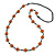 Dusty Orange Ceramic Flower Bead Black Silk Cord Long Necklace - 95cm Long - view 2