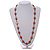 Dusty Orange Ceramic Flower Bead Black Silk Cord Long Necklace - 95cm Long - view 3