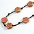 Dusty Pink Ceramic Flower Bead Black Silk Cord Long Necklace - 95cm Long - view 4