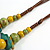 Ceramic/Acrylic Beaded with Flower Tassel Brown Silk Cord Necklace in Yellow/military Green/Teal/ 66cm L/Slight Variation In Colour/Natural Irregulari - view 7
