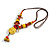 Ceramic/Acrylic Beaded with Flower Tassel Brown Silk Cord Necklace in Yellow/Red/Magenta/ 66cm L/Slight Variation In Colour/Natural Irregularities - view 7