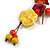 Ceramic/Acrylic Beaded with Flower Tassel Brown Silk Cord Necklace in Yellow/Red/Magenta/ 66cm L/Slight Variation In Colour/Natural Irregularities - view 8