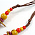 Ceramic/Acrylic Beaded with Flower Tassel Brown Silk Cord Necklace in Yellow/Red/Magenta/ 66cm L/Slight Variation In Colour/Natural Irregularities - view 5
