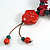 Ceramic/Acrylic Beaded with Flower Tassel Brown Silk Cord Necklace in Red/Teal/Magenta/ 66cm L/Slight Variation In Colour/Natural Irregularities - view 5