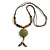 Green/Red/Black Ceramic Bead Tassel Necklace with Brown Silk Cord/66cm L/13cm Tassel/Slight Variation In Colour/Natural Irregularities