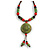 Green/Red/Black Ceramic Bead Tassel Necklace with Brown Silk Cord/66cm L/13cm Tassel/Slight Variation In Colour/Natural Irregularities - view 2