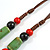 Green/Red/Black Ceramic Bead Tassel Necklace with Brown Silk Cord/66cm L/13cm Tassel/Slight Variation In Colour/Natural Irregularities - view 5
