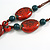 Red/Teal Ceramic and Brown Wood Bead Tassel Brown Silk Cord Necklace/70cm to 80cm L/Slight Variation In Colour/Natural Irregularities - view 7