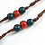 Red/Teal Ceramic and Brown Wood Bead Tassel Brown Silk Cord Necklace/70cm to 80cm L/Slight Variation In Colour/Natural Irregularities - view 8