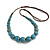 Dusty Blue Graduated Ceramic Bead Brown Silk Cords Necklace/58cm to 70cm L/Slight Variation In Colour/Natural Irregularities