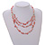Pink Rose Quartz Semiprecious Nugget/Transparent Glass Bead Layered Necklace/50cm L/5cm Ext - view 3