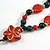 Red/Teal/Black Round Ceramic Bead with Flower Tassel Brown Silk Cord Necklace/ 66cm L/Slight Variation In Colour/Natural Irregularities - view 6